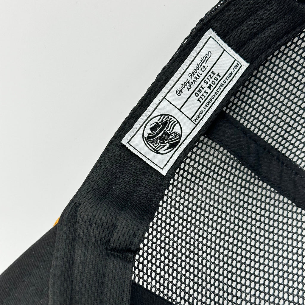 “Cowboy Hat” Patch Rope Trucker Hat - Black