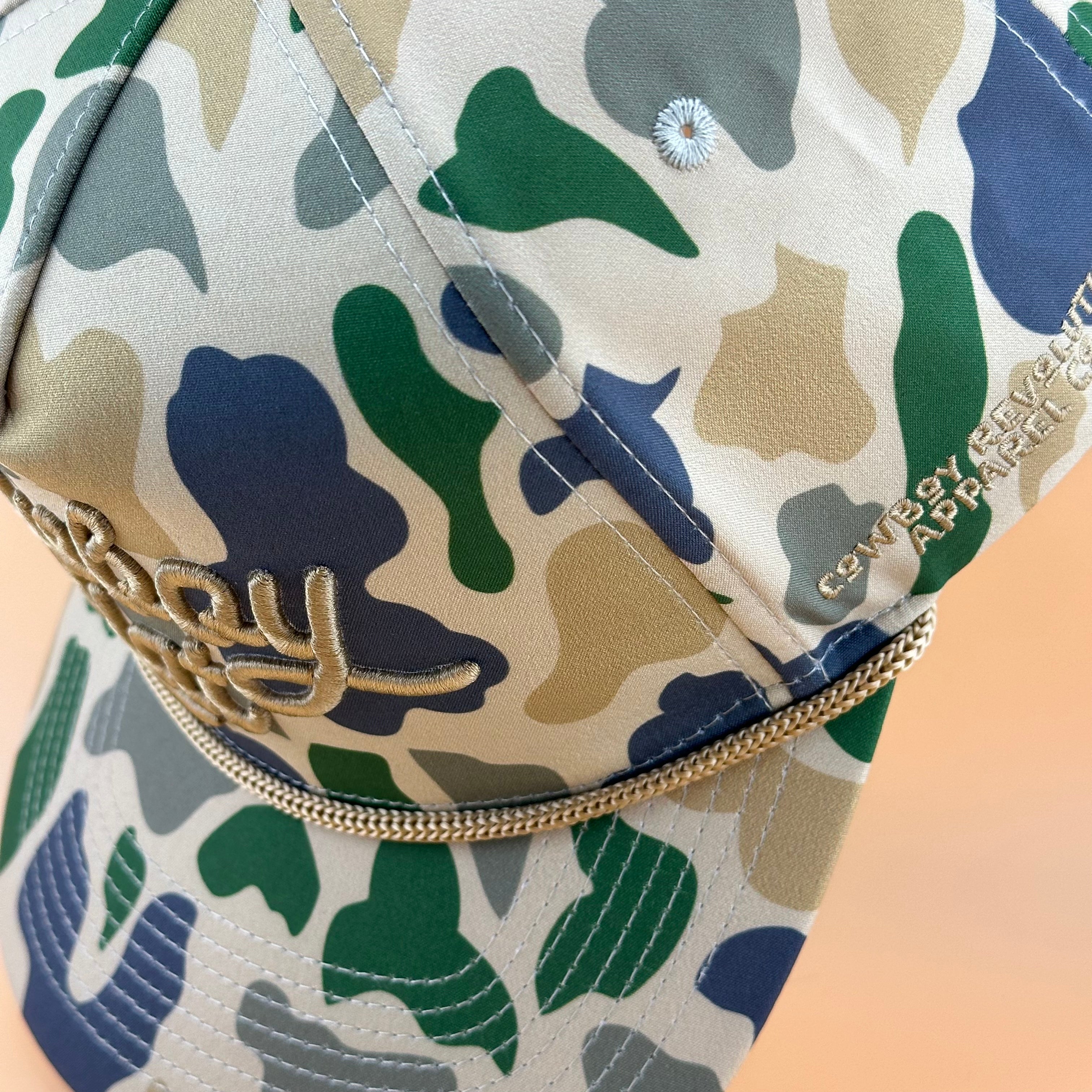 Duck Camo Script “Cowboy Hat” - 5-panel Trucker Hat