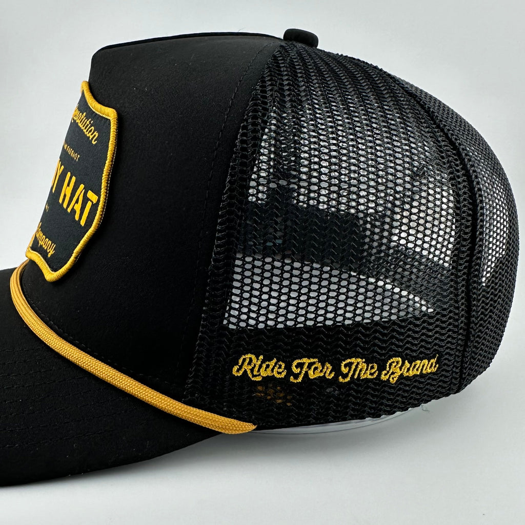 “Cowboy Hat” Patch Rope Trucker Hat - Black